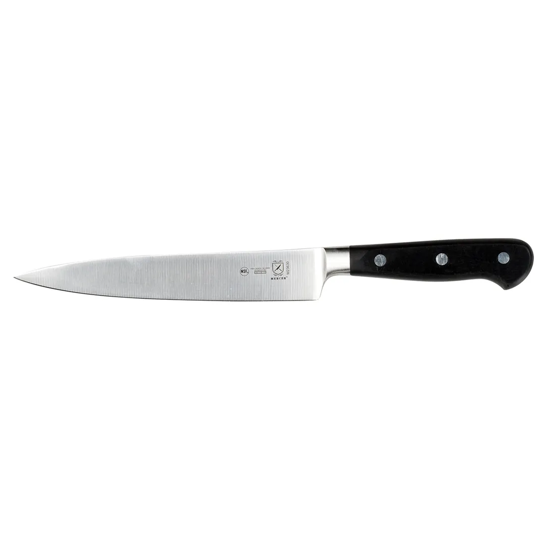Mercer M23630 Fillet Knife, 7" Forged German Steel, Triple‑Riveted, Black Delrin Handle, NSF