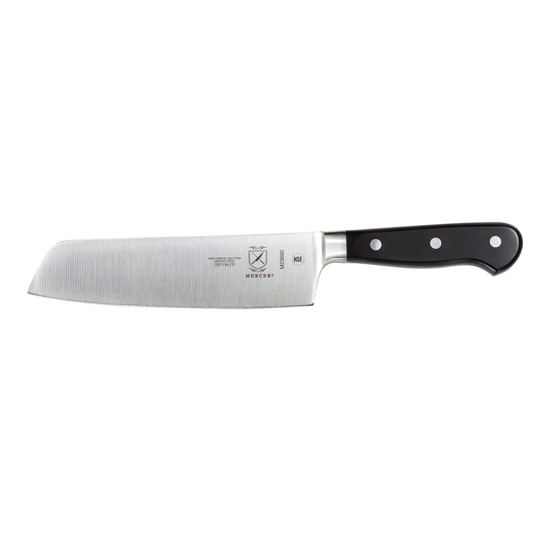 Mercer M23660 Nakiri, 7" Forged Carbon Steel Blade, Riveted, Delrin Plastic Handle, NSF