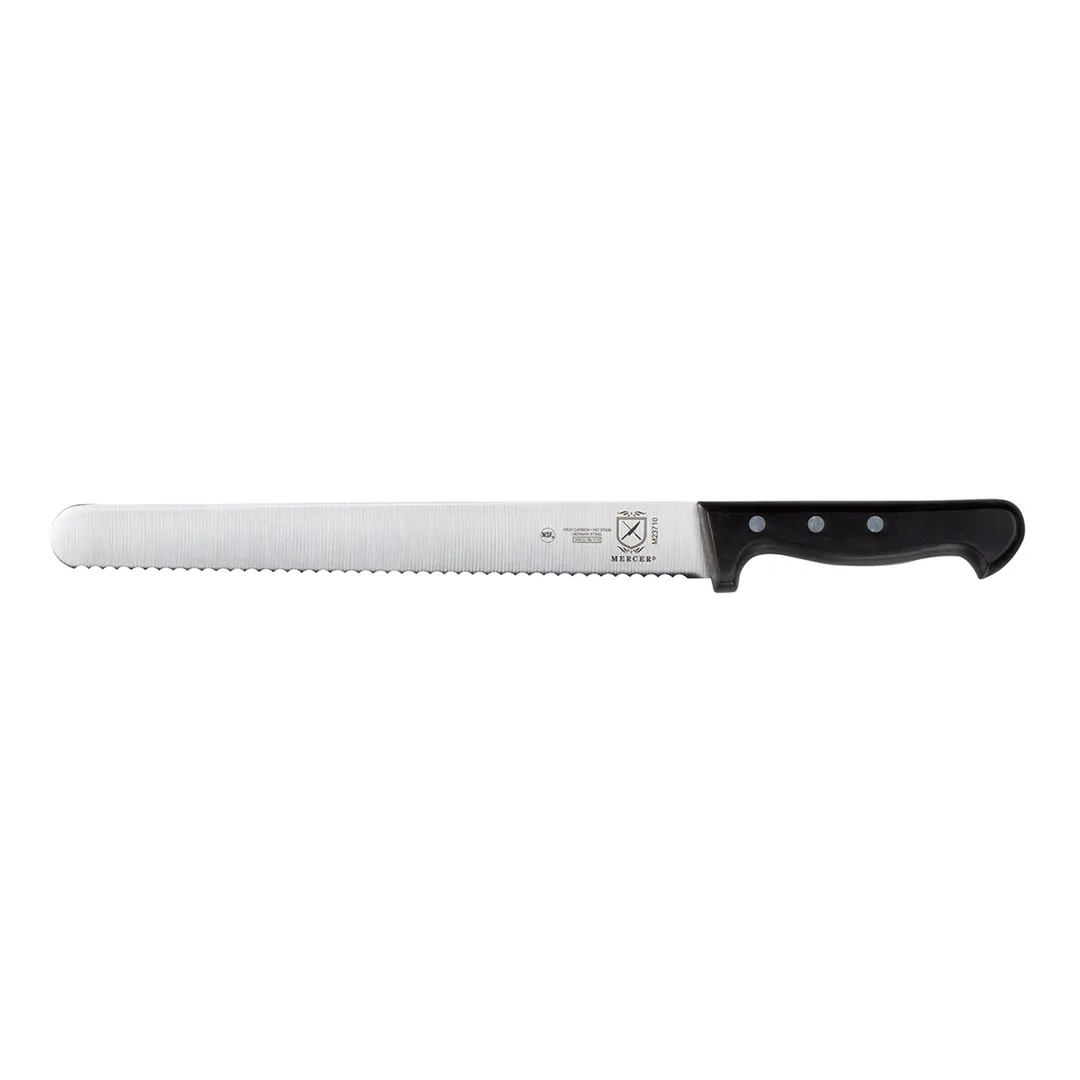 Mercer M23710 - 11" Stamped Carbon Steel Meat Slicer, Black Delrin Handle, Wavy Edge, NSF