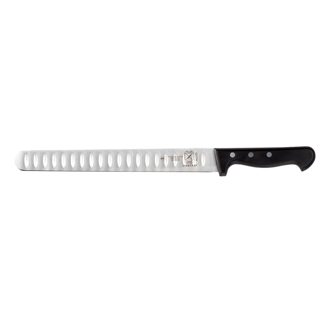 Mercer M23720 Slicer Knife, 11" Stamped High‑Carbon, Riveted Granton Edge, Black Delrin Handle, NSF