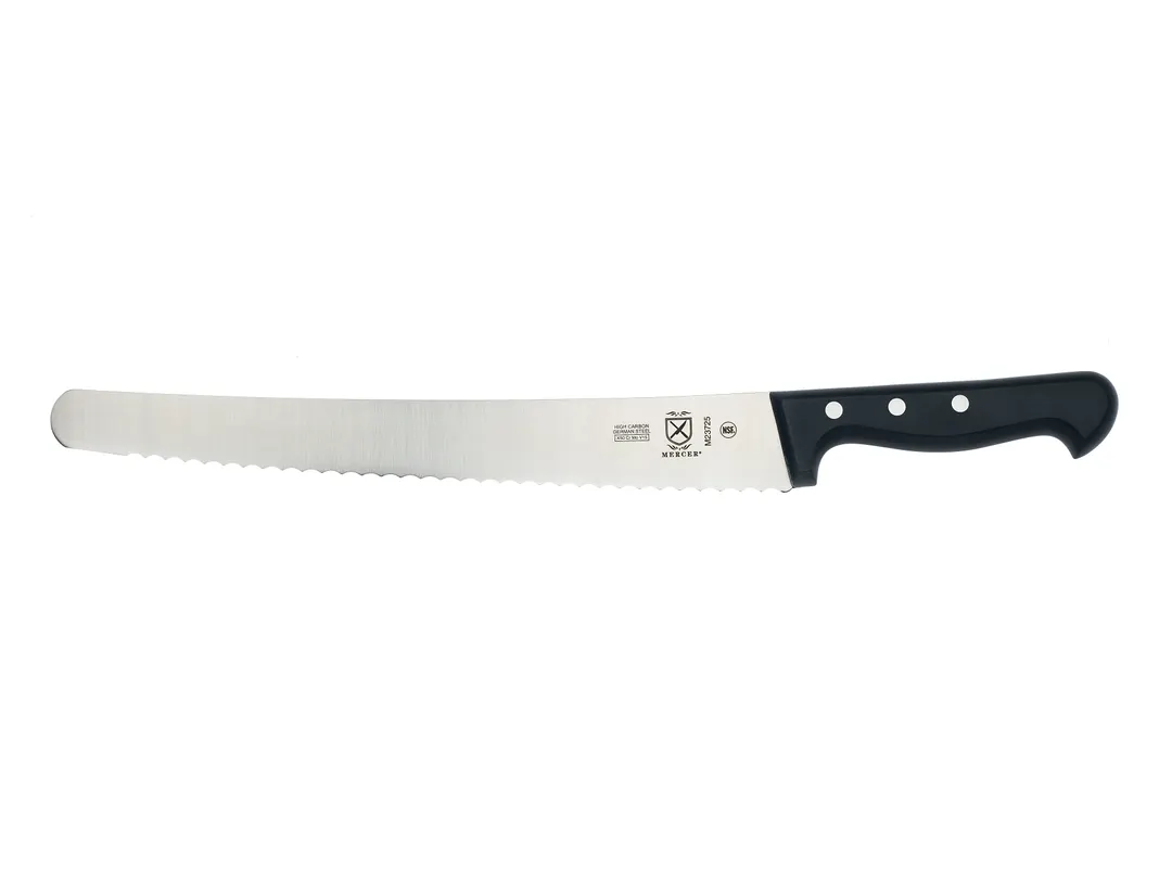 Mercer M23725 Brisket Slicer, 12" Stamped German Steel, Wavy Edge, Riveted Delrin Handle, NSF Cert