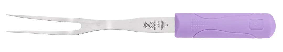 Mercer M23800PU Cooks Fork – 8" Blade, 13.5" Length, High Carbon Steel, Purple PP Handle, NSF