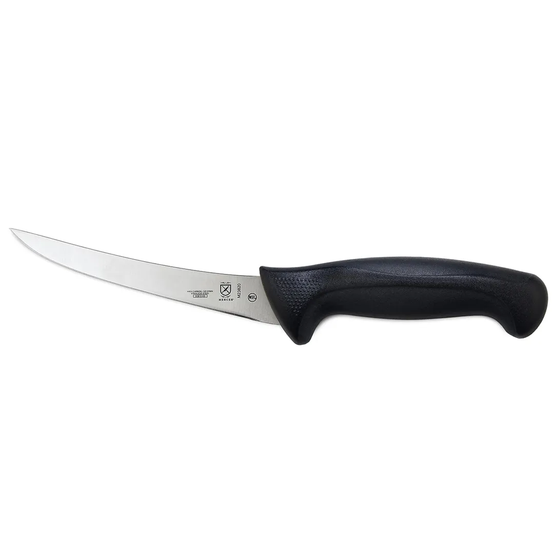 Mercer M23820 - Millennia 6" Curved Boning Knife, Blade, Black Santoprene Handle, Finger Guard