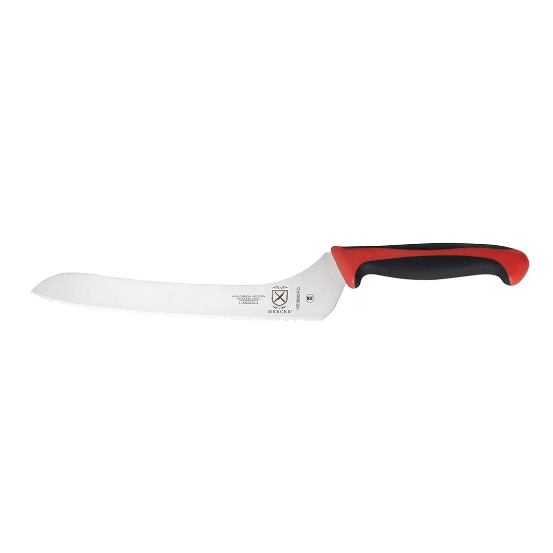 Mercer M23890RD Bread Knife, 9" Stamped High‑Carbon Steel Blade, Red Poly Handle with Guard, NSF
