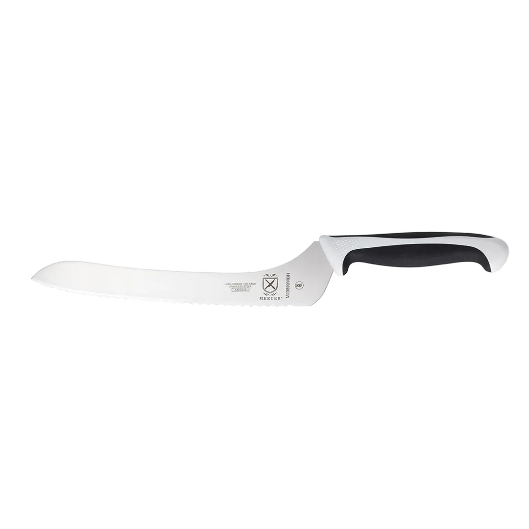 Mercer M23890WBH Bread Knife, 9" Wavy Edge, Steel Blade, Santoprene/Polypropylene Handle with Guard