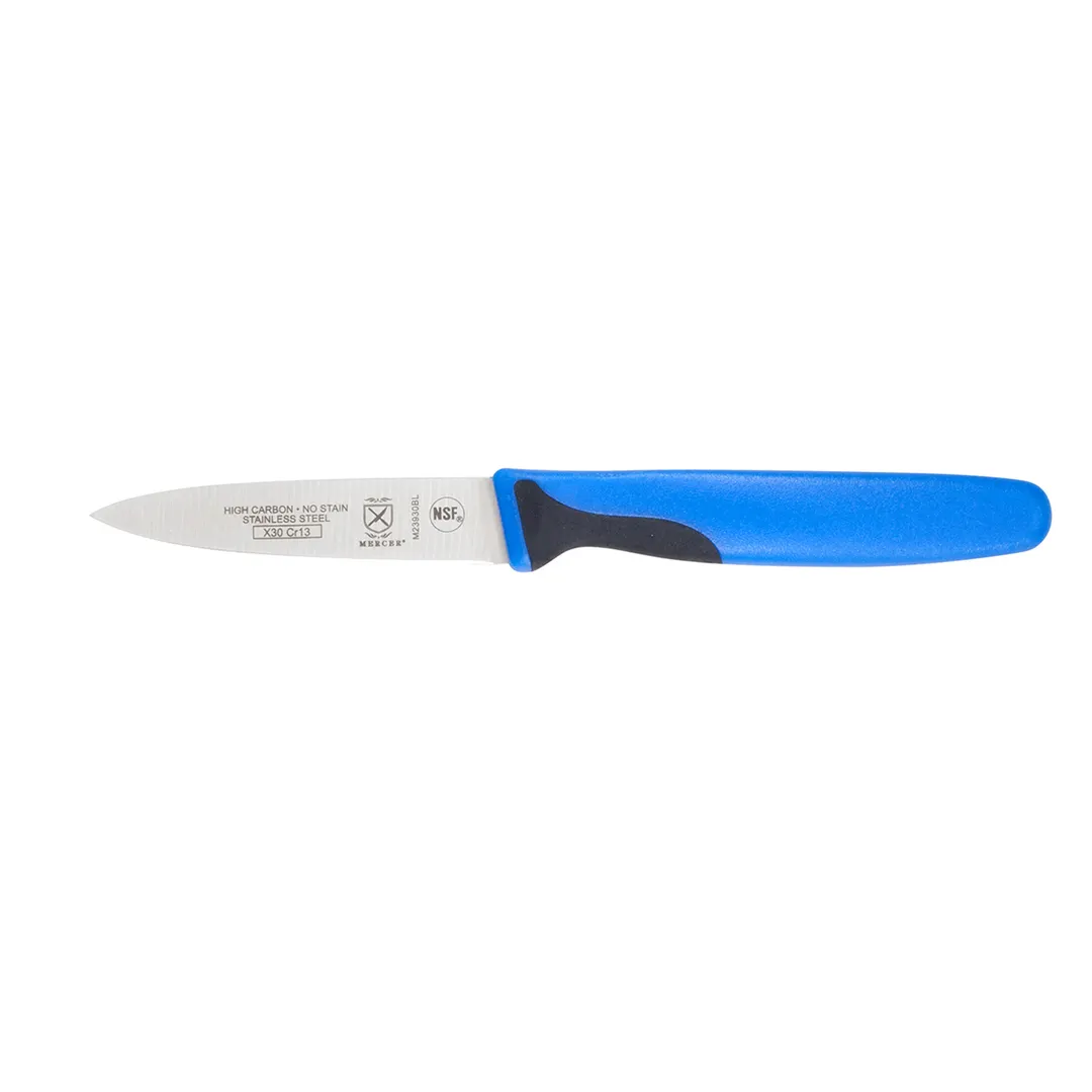 Mercer M23930BLB Paring Knife, 3" Stamped Spear‑Point Blade, Steel, Blue Santoprene Handle, NSF