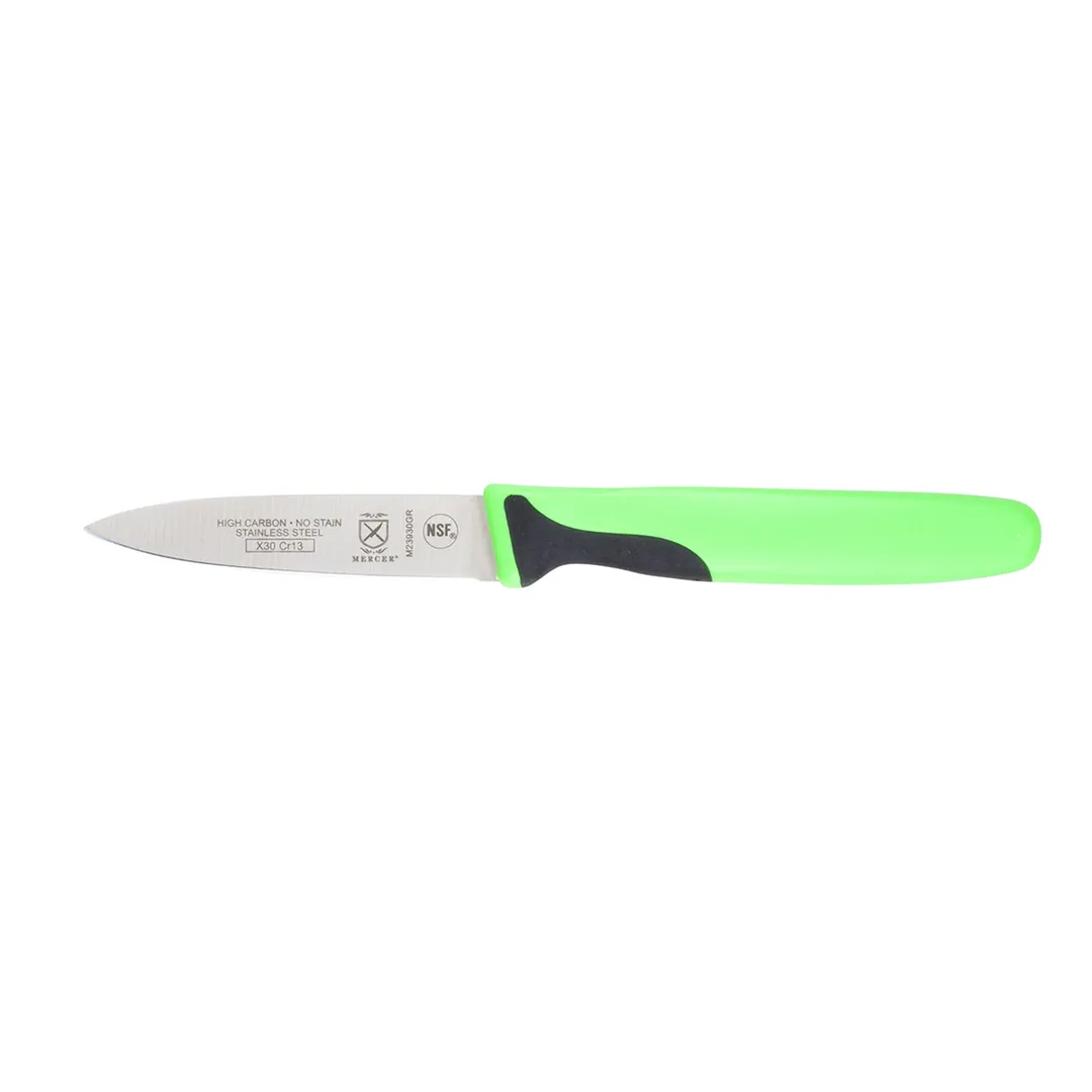 Mercer M23930GRB Paring Knife – 3" Stamped Spear Point, Carbon Steel Blade, Santoprene® & Poly Handle
