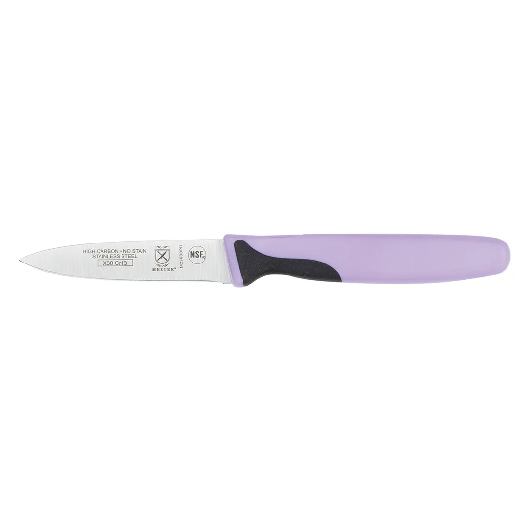 Mercer M23930PUB Paring Knife, 3" Stamped Spear‑Point Steel Blade, Purple Santoprene/Poly Handle NSF
