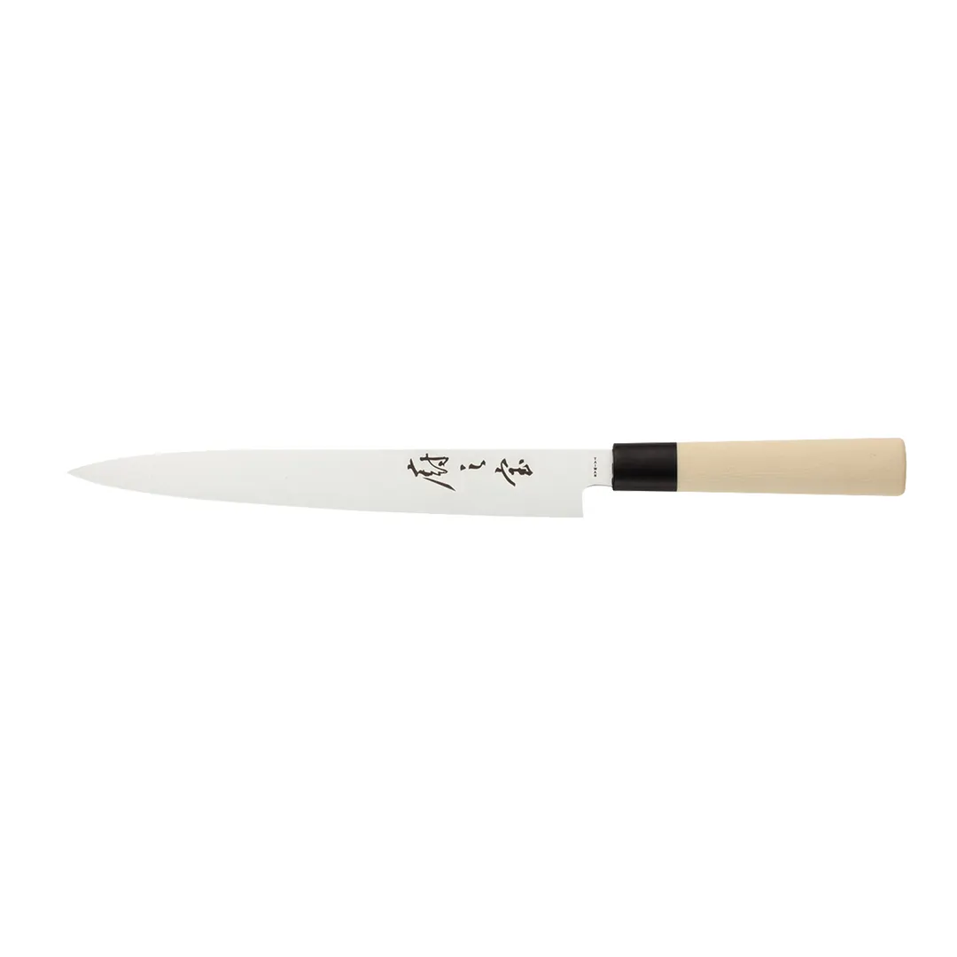 Mercer M24010PL Asian Sashimi Knife, 10" Steel Blade, 6°/15° Bevel, Santoprene Handle, NSF, Stamped