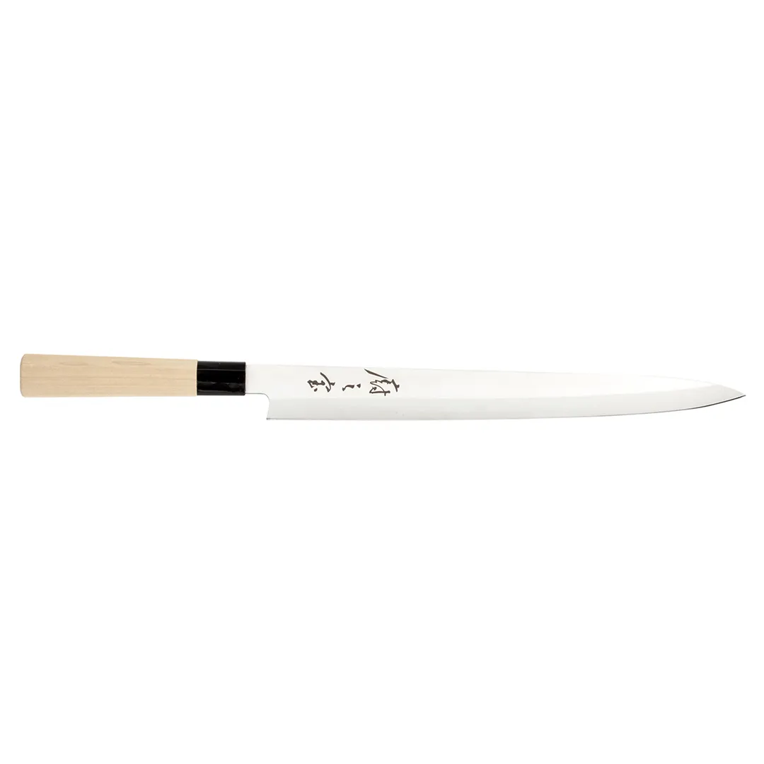 Mercer M24012 Sashimi Knife – 12" Stamped Carbon Steel Blade, Wood Handle, 6°/15° Angle, Smooth Edge