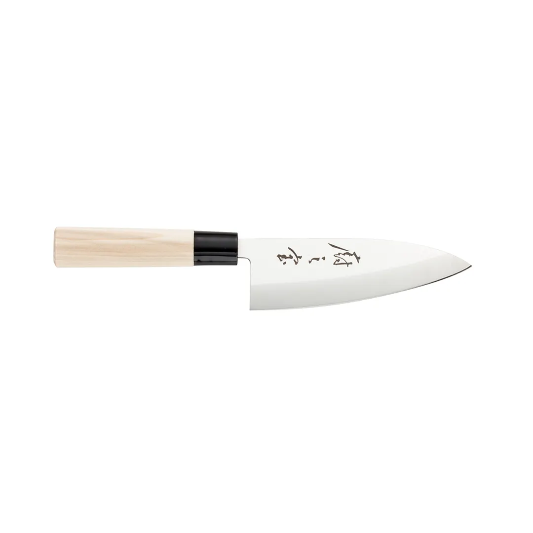 Mercer M24106 - Deba Knife, 6" Stamped High Carbon Steel Blade, Wood Handle, Smooth Edge
