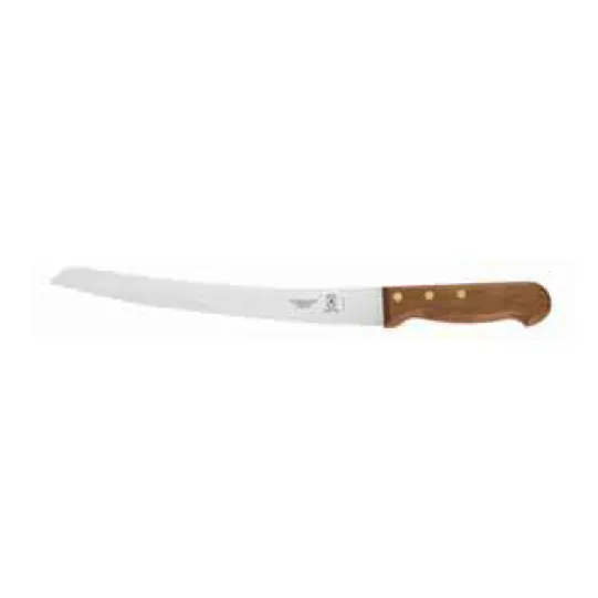 Mercer M26060 Bread Knife, 10" Stamped Blade, High Carbon Steel, Wood Brown Handle, 3 Brass Rivets