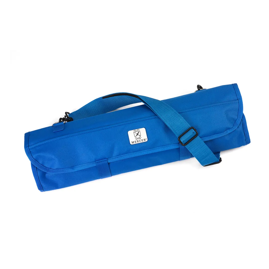 Mercer M30007BL Knife Roll – 21" x 8" x 1" Soft Bag, Blue, 7‑Pocket, Shoulder Strap, Hook‑Loop