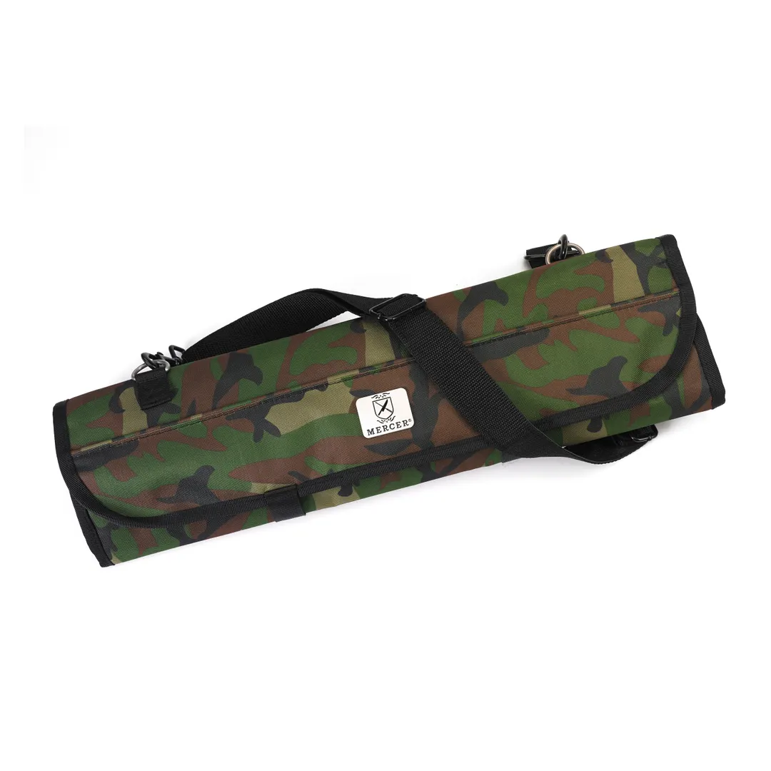 Mercer M30007CM Knife Roll - 21" x 8" x 1" Soft Bag, 7-Pocket Elastic, Camouflage, Shoulder Strap