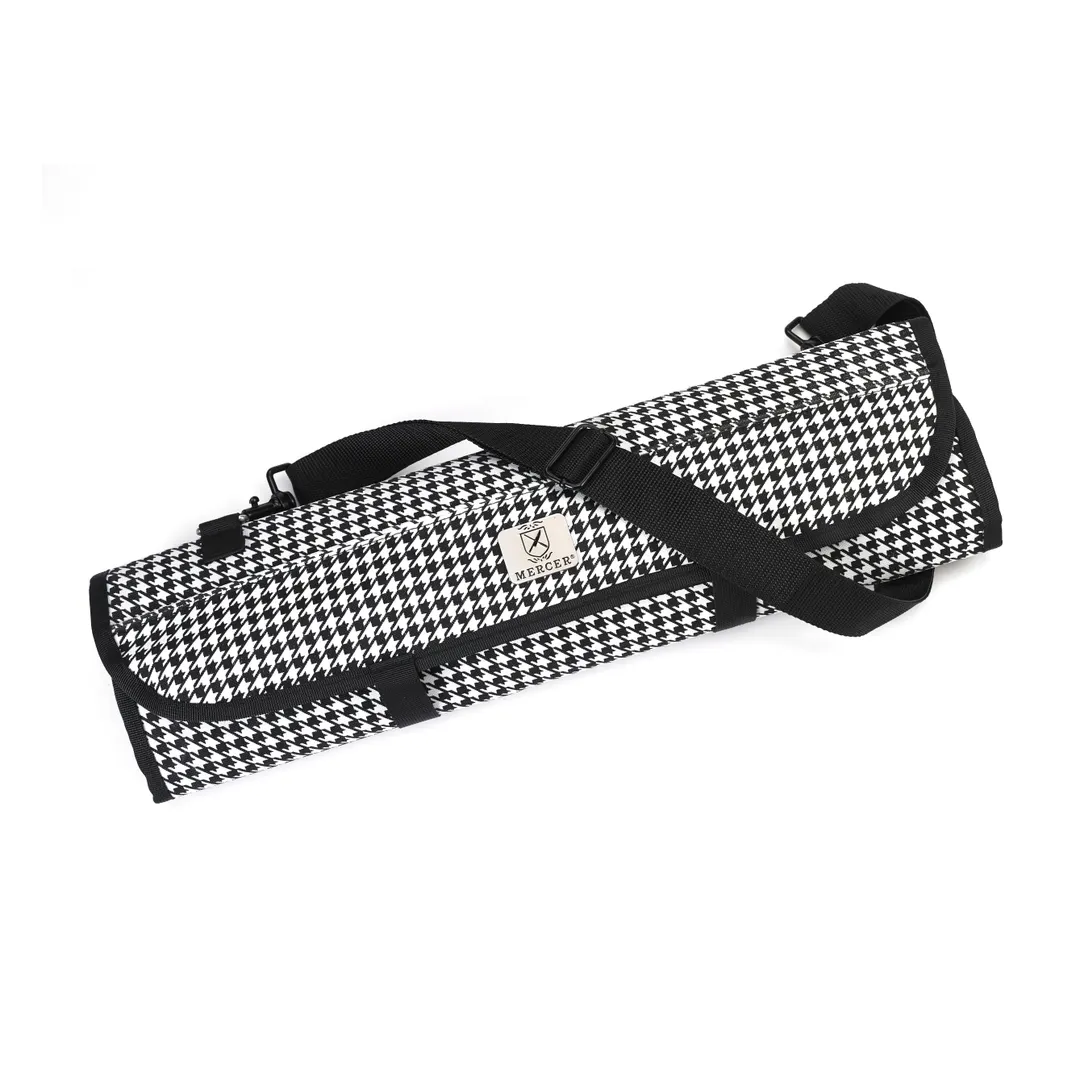 Mercer M30007HT Knife Roll – 21" x 8" x 1" Soft Bag, 7‑Pocket, Hook‑Loop Closure, Houndstooth
