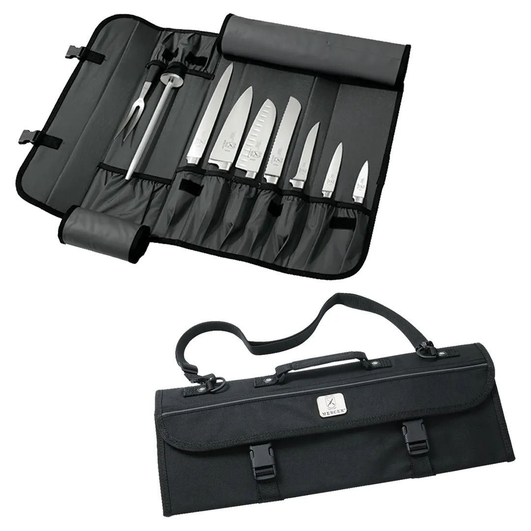 Mercer M30110M - 10-Pocket Black Knife Case, 21" x 9" x 2", PVC, Roll Bag, Handle/Shoulder Strap