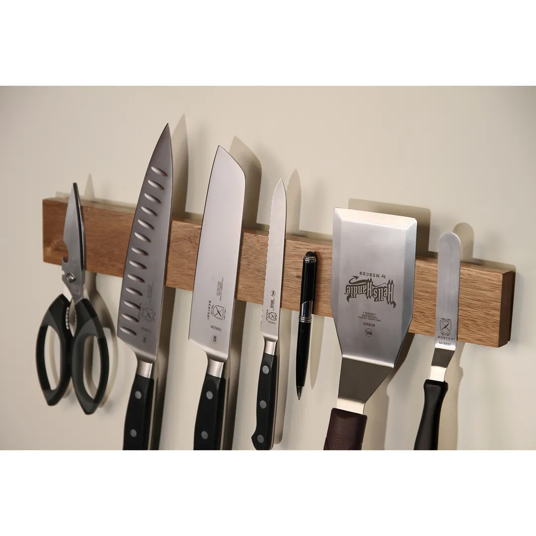 Mercer M30731AC Magnetic Knife Bar, 18" x 18" W x 2-3/8" D x 3/4" H, Acacia Wood, Keyhole Mounting