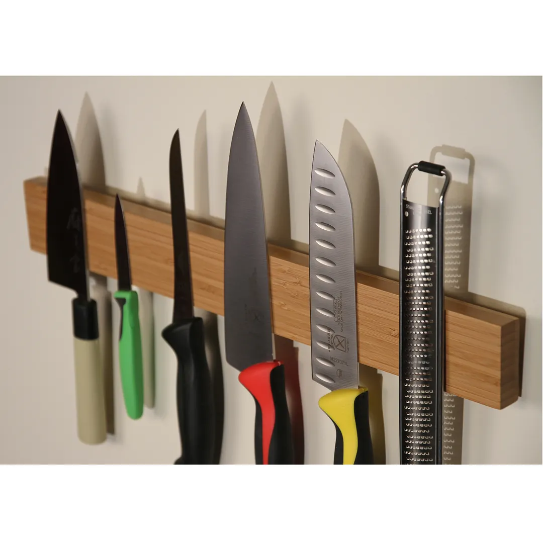 Mercer M30731BM Magnetic Knife Holder, 18" Bar, 18"W x 2-3/8"D x 3/4"H, Magnets, Mount, Bamboo Wood