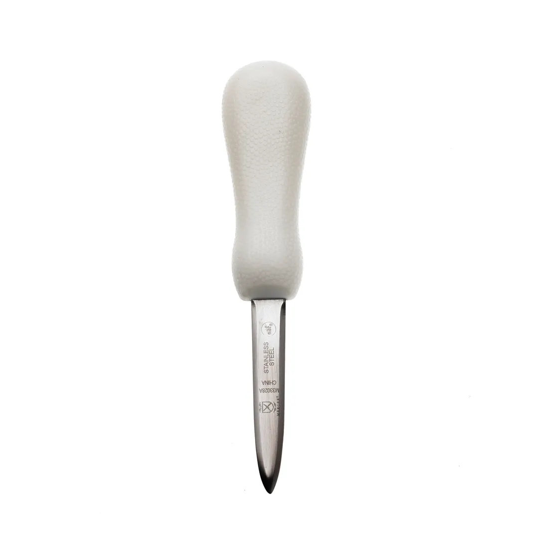 Mercer M33028A Oyster & Clam Knife – Boston Style 3" Blade, Japanese Steel, White Plastic Handle
