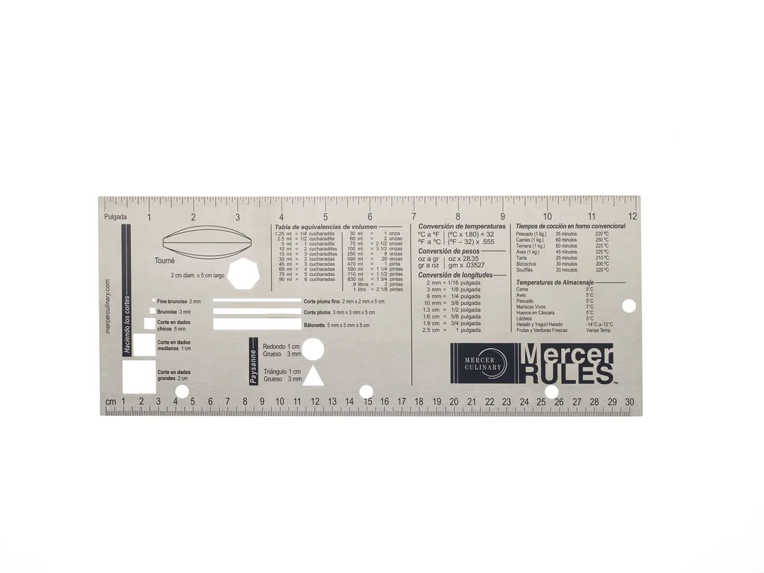 Mercer M33241S Rules Spanish Version Two‑Sided Tool, 12‑1/4" x 5" Stainless Steel Guide