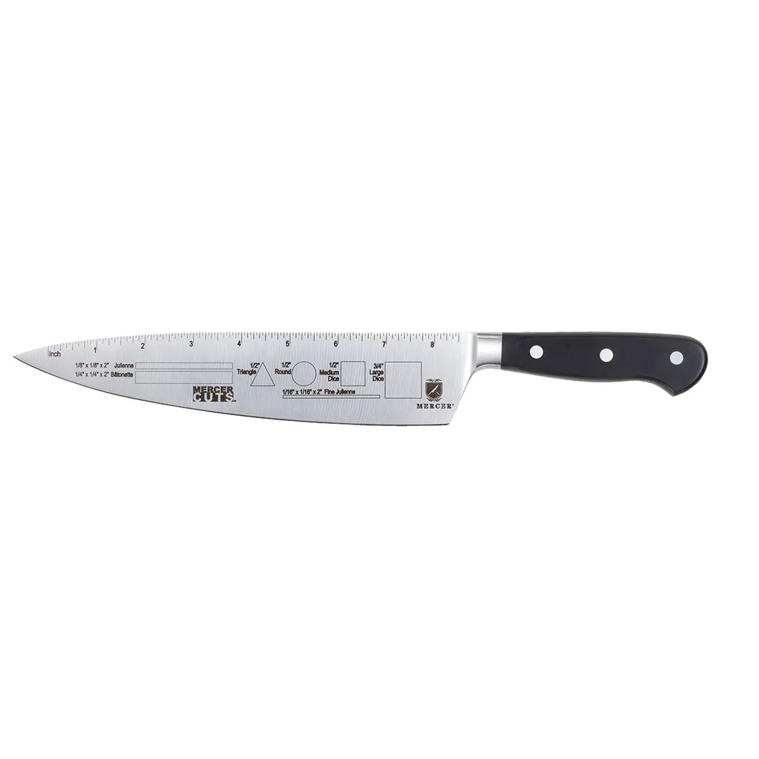 Mercer M33242 Chef Knife, 9" Forged, High‑Carbon Steel Blade, Black Delrin Handle, NSF Approved