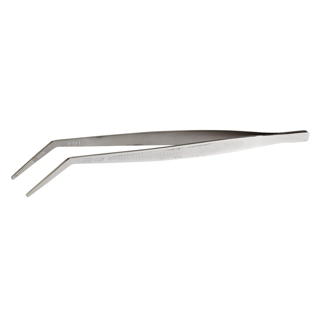 Mercer M35131 Tongs 9-3/8" Curved Tip, Serrated Grip, 18/8 Stainless Steel - Seafood Tools