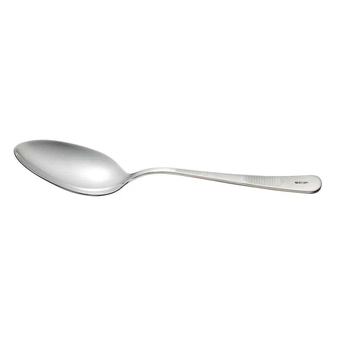 Mercer M35138 Plating Spoon – 9" Bowl, 1-1/3 oz, Satin Handle, Serrated Grip, 18/8 Stainless Steel