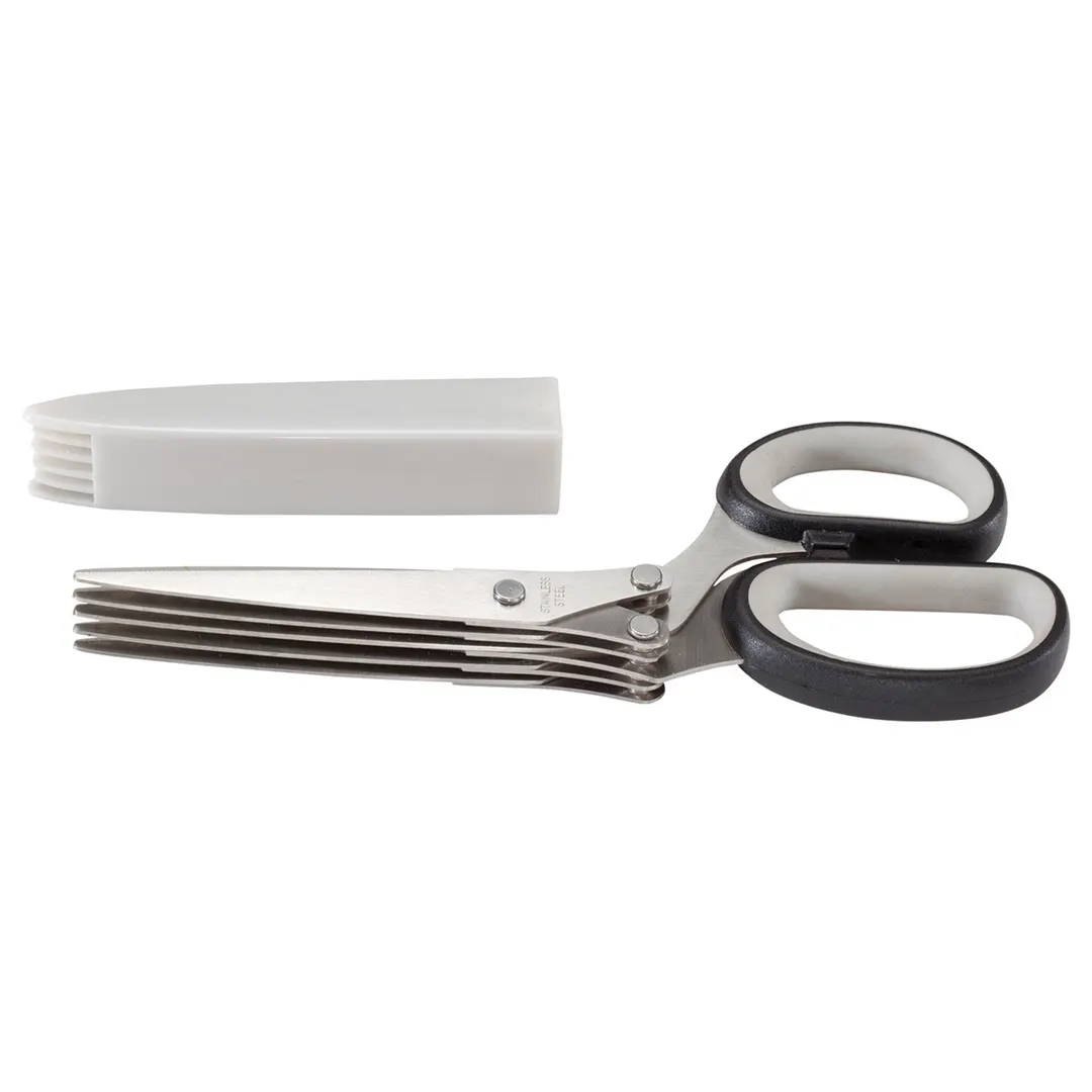 Mercer M35150 Herb Scissors - 7-3/5" 18/8 Stainless Steel, Black Handle with White Inside, Cover