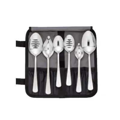 Mercer M35151 7‑Piece Steel Plating Spoon Set, 9" & 7‑7/8" Solid/Slotted Spoons, Saucier/Roll - Set