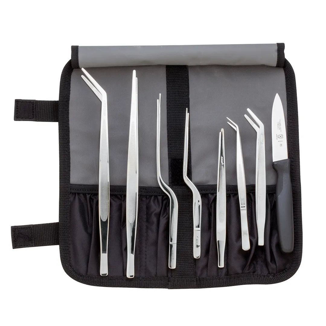 Mercer M35152 10-Piece Steel Tongs Set 9-3/8" & 6-1/8" Tongs, 3" Millennia Paring Knife - 10/Set