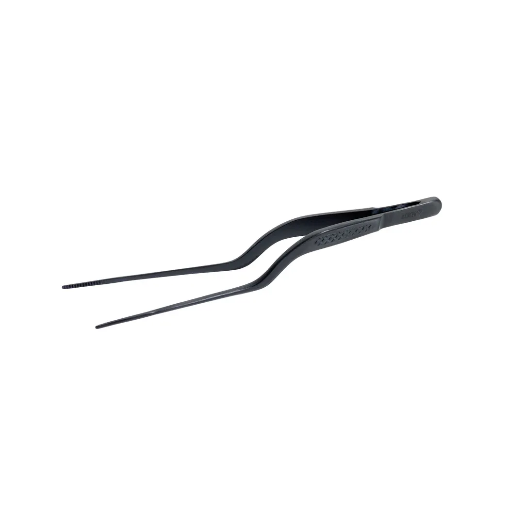 Mercer M35236BK Offset Tongs – 6½", 18/8 Stainless Steel Core, Black Matte, Serrated Tips