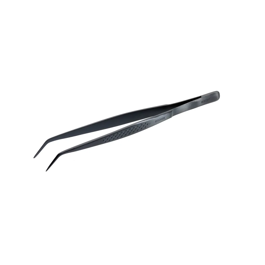 Mercer M35244BK Tongs 6-1/8" Fine‑Point Curved, Cross‑Hatch Serrated Grip, 18/8 Core, Satin Black