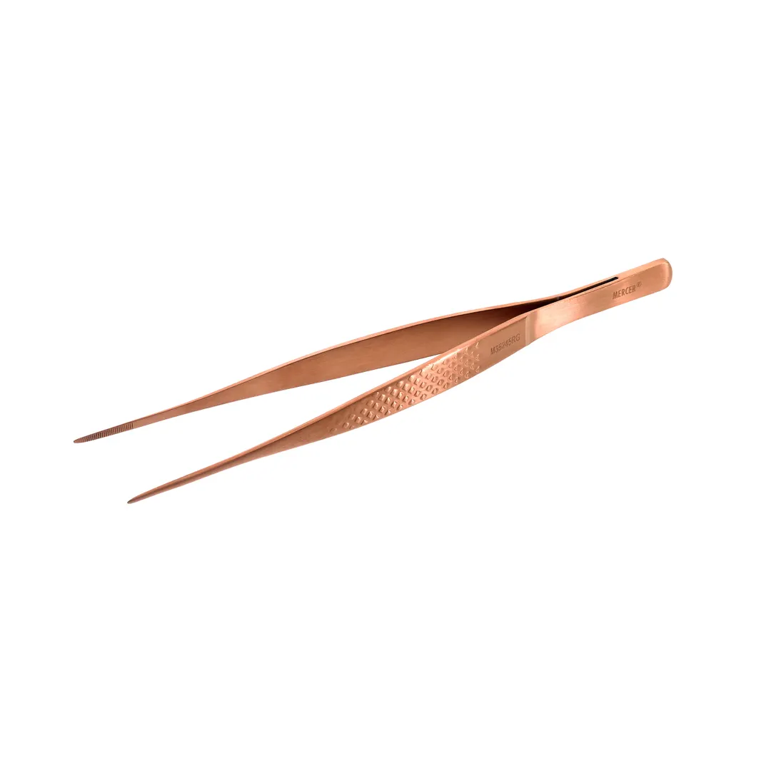 Mercer M35245RG Tongs, 6-1/8" Cross‑Hatch Grips & Serrated Tips, 18/8 Stainless Steel, Rose Gold