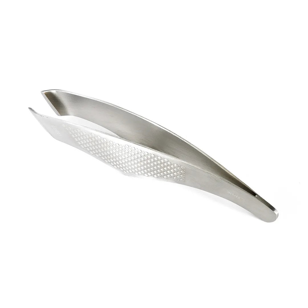 Mercer M35251 Precision Plus Fish Bone Tweezers 5-5/8" Cross‑Hatch Grips Beveled Edges SS Satin