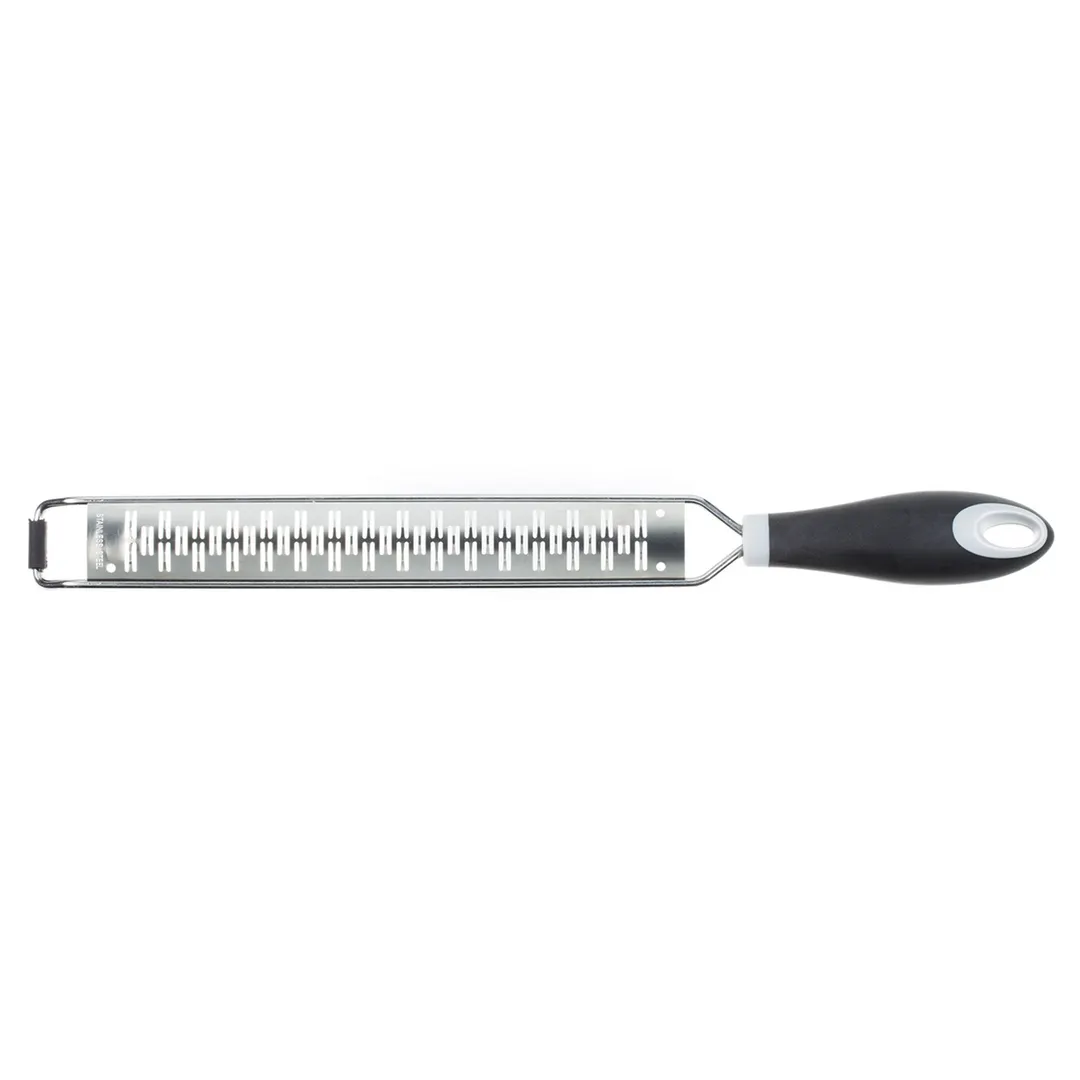Mercer M35402 Grater – 8-7/8" Blade, 15" Length, 18/8 Steel, Santoprene & Poly Handles Hole, Cover