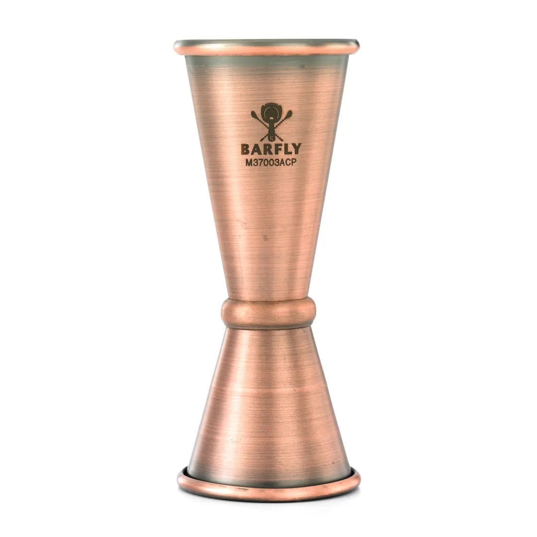 Mercer M37003ACP Japanese Bar Jigger, 1‑1/2 Oz & 1 Oz, 18/8 Steel Core, Antique Copper‑Plated