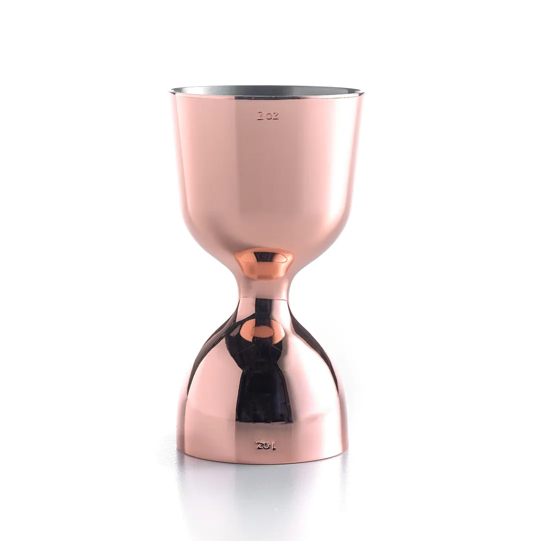 Mercer M37006CP Barfly Straight Rim Jigger - 1 oz & 2 oz, 18/8 Stainless Steel, Copper-Plated
