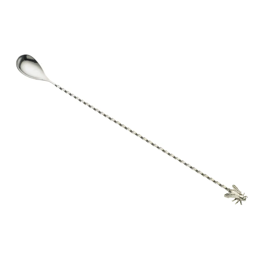 Mercer M37012FLY Barfly Bar Spoon, 13" Twisted Stem, Cast Fly End, 18/8 Stainless Steel Core