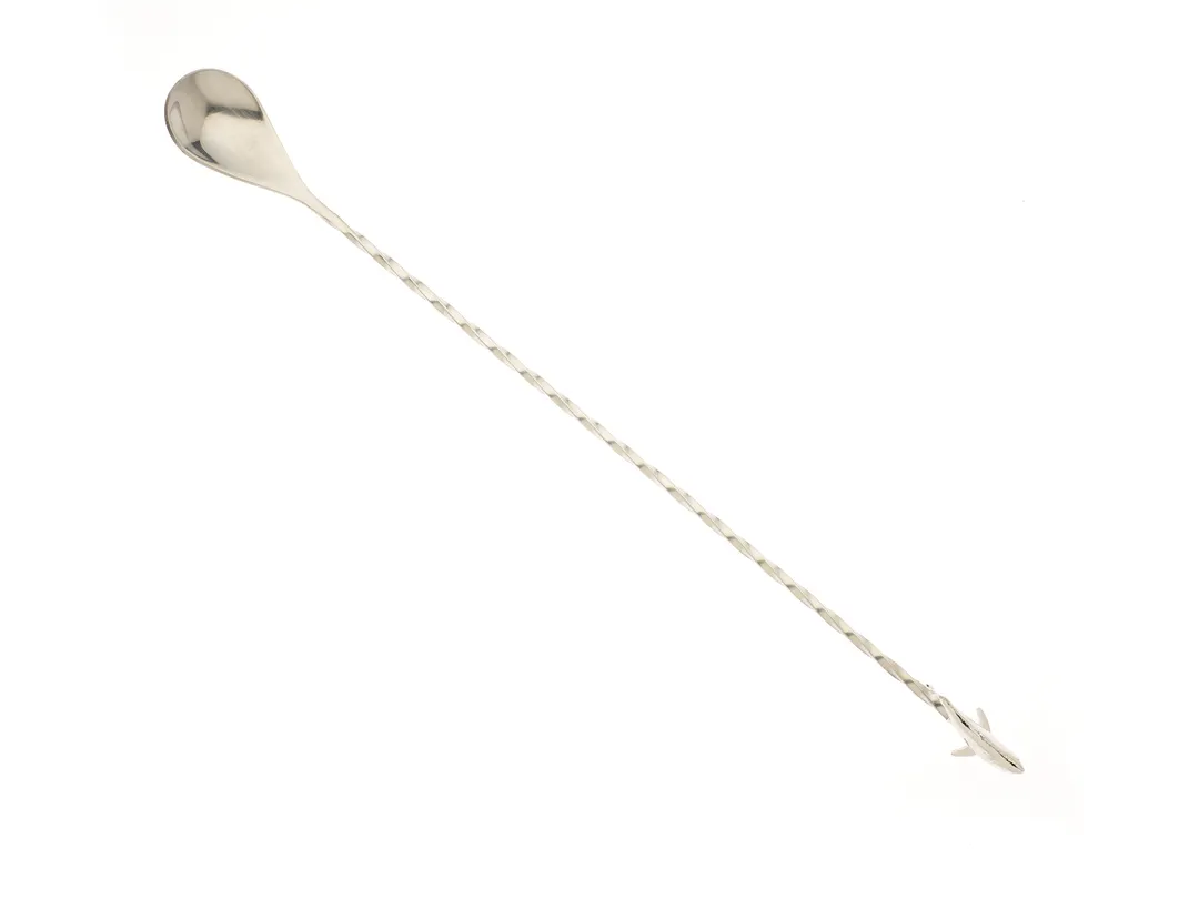 Mercer M37012SHK Barfly Bar Spoon, 13-1/4" Shark End, Twisted Stem, 18/8 Stainless Steel