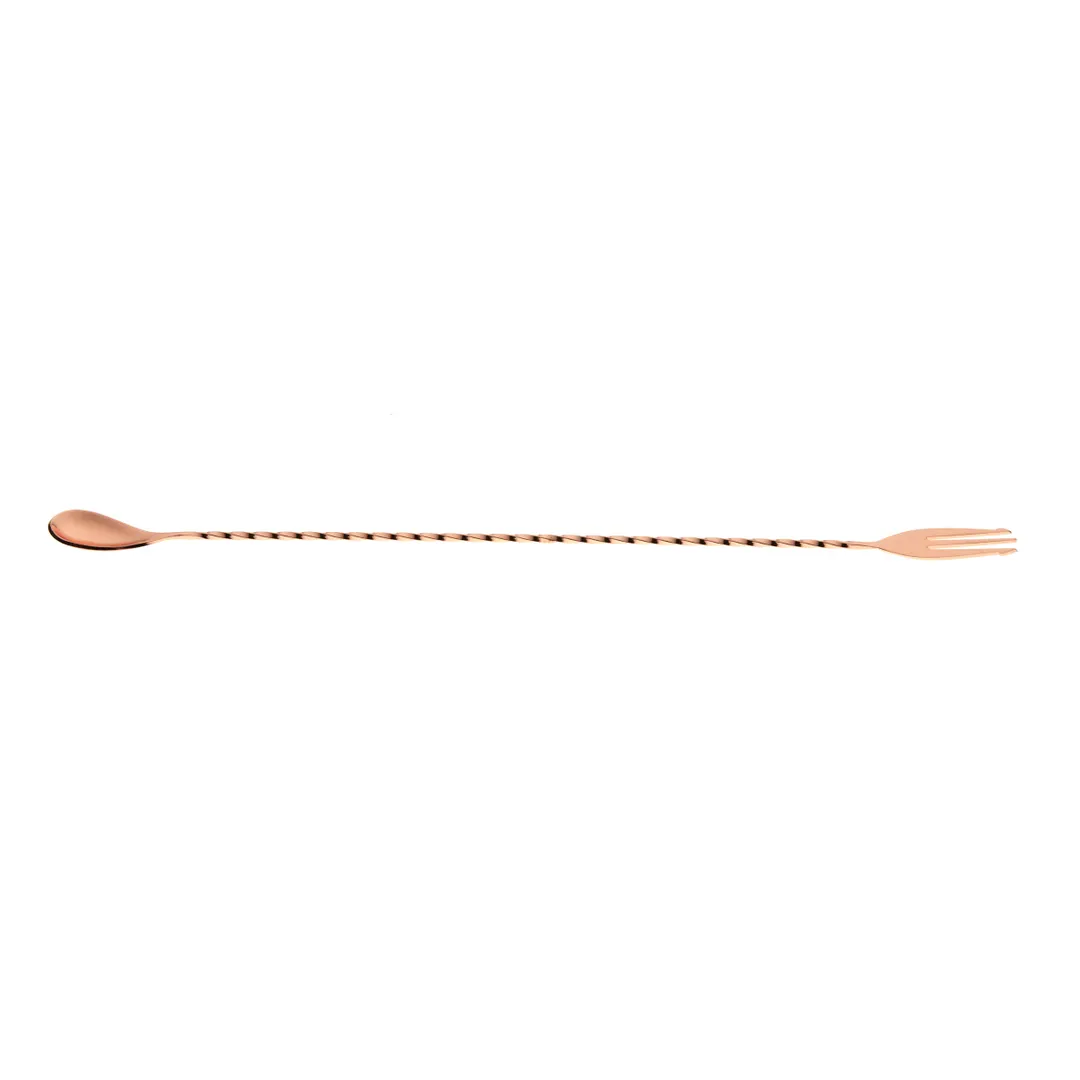 Mercer M37016CP Barfly Bar Spoon - 15-3/4" (40 Cm) 3-Tine Fork, 18/8 Stainless Steel, Copper-Plated