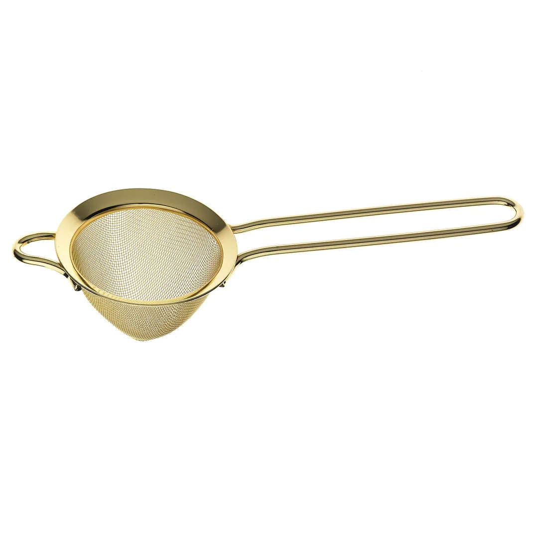 Mercer M37025GD Mesh Strainer, 3" Bowl, 10-3/8" Length, Stainless, Gold‑Plated Front Loop Rod Handle