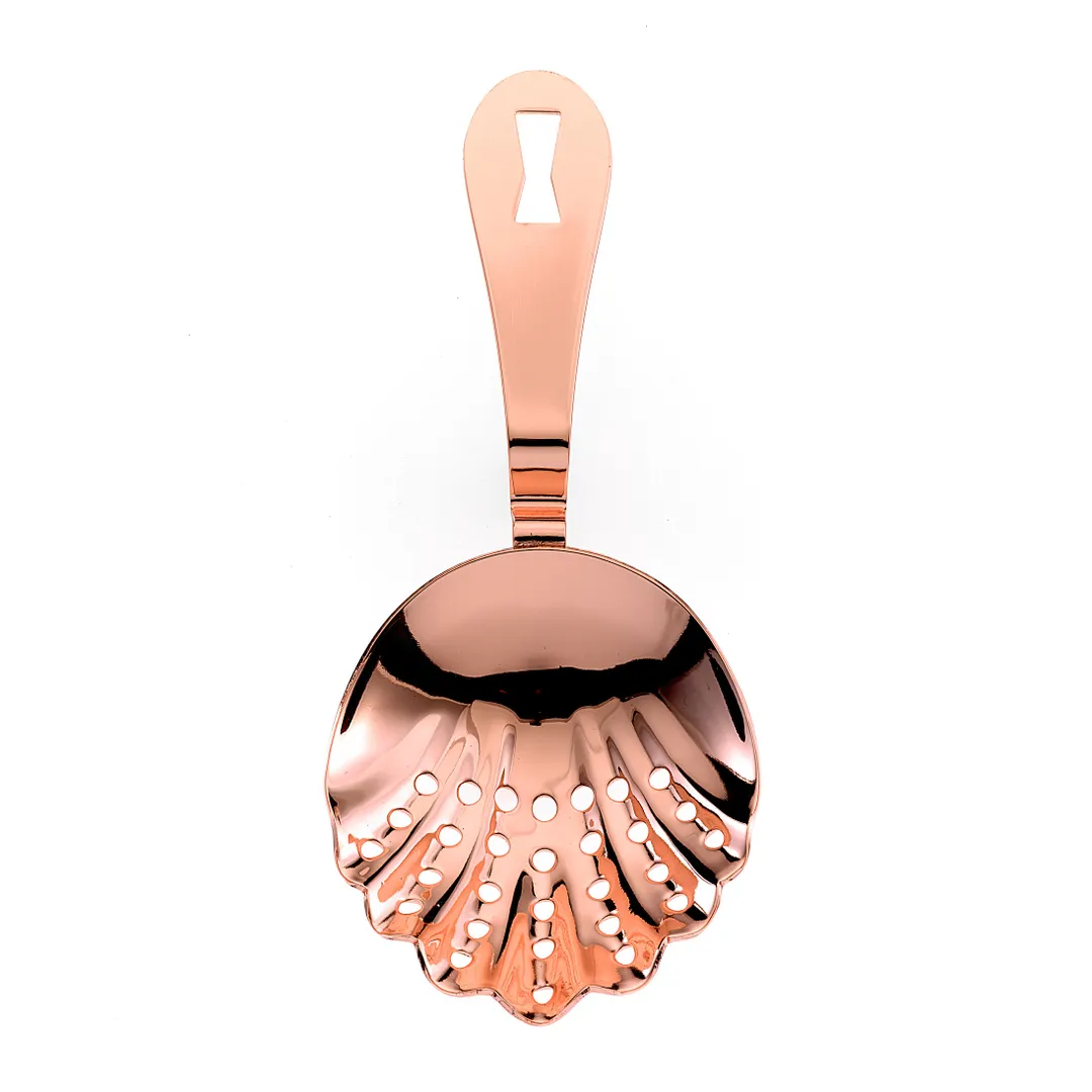 Mercer M37029CP Julep Strainer, 7" Length, Scalloped, Welded Handle/Hole 18/8 Stainless Copper-Plated