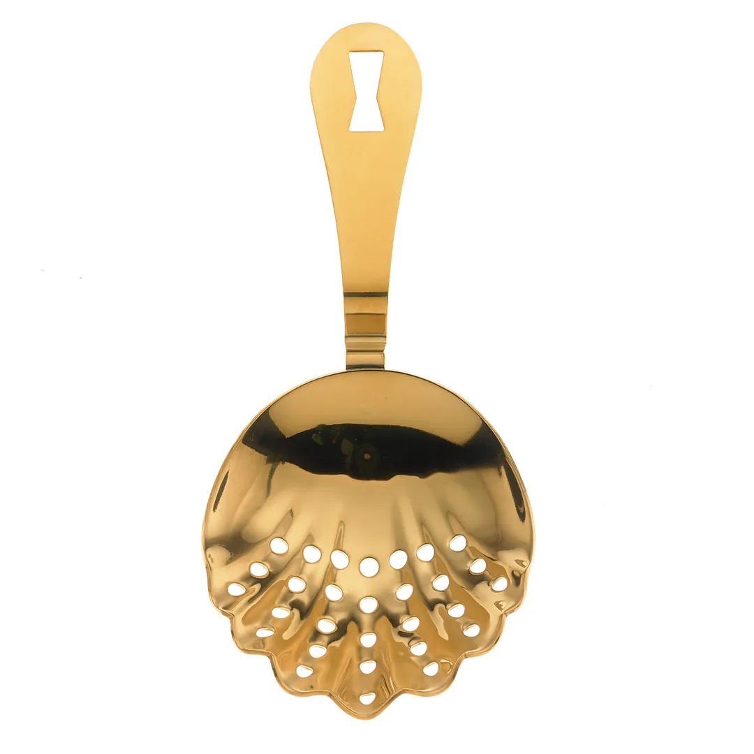 Mercer M37029GD Barfly Julep Strainer, 7" Scalloped, Handle/Hanging Hole, 18/8 Steel, Gold