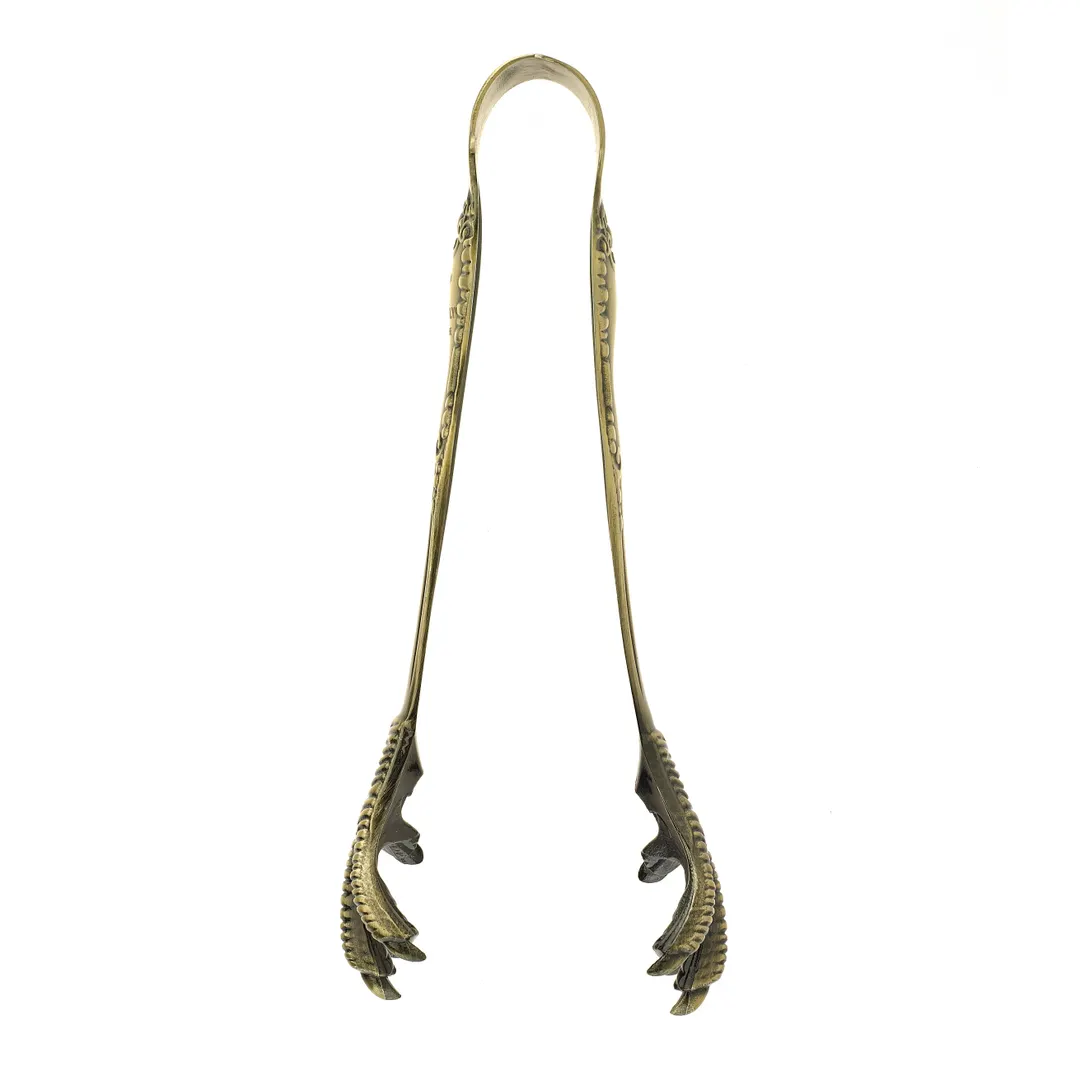 Mercer M37066 Barfly Talon Ice & Pom Tongs, 7‑7/8" Stainless Steel with Antique Brass