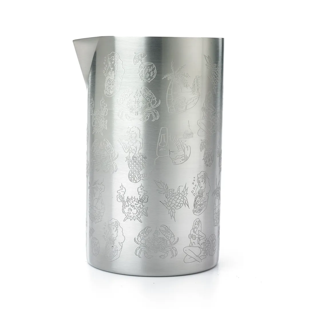 Mercer M37079 Cocktail Shaker, 21 oz Tiki Design with Pour Spout, 18/8 Stainless Steel Satin