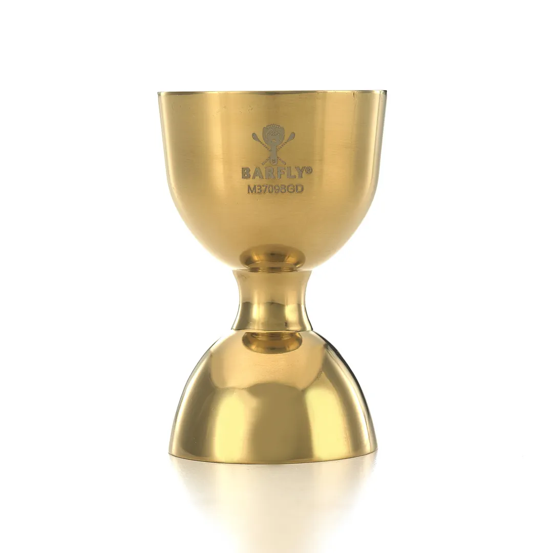 Mercer M37098GD Barfly Straight Rim Jigger, 25 & 50 Ml (0.67 & 1.69 oz) Gold Plated Stainless Steel