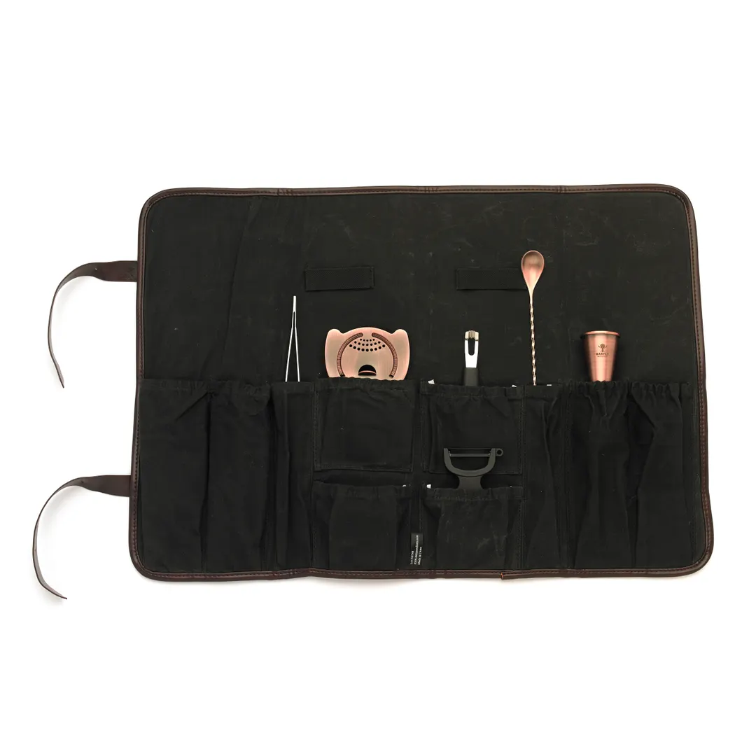Mercer M37100ACP 7‑Piece Set, Roll, 1/2 oz Jg, 13‑3/16" Spn, Str, 9‑3/8" Tong, Black Y‑Peel, Ch Knife