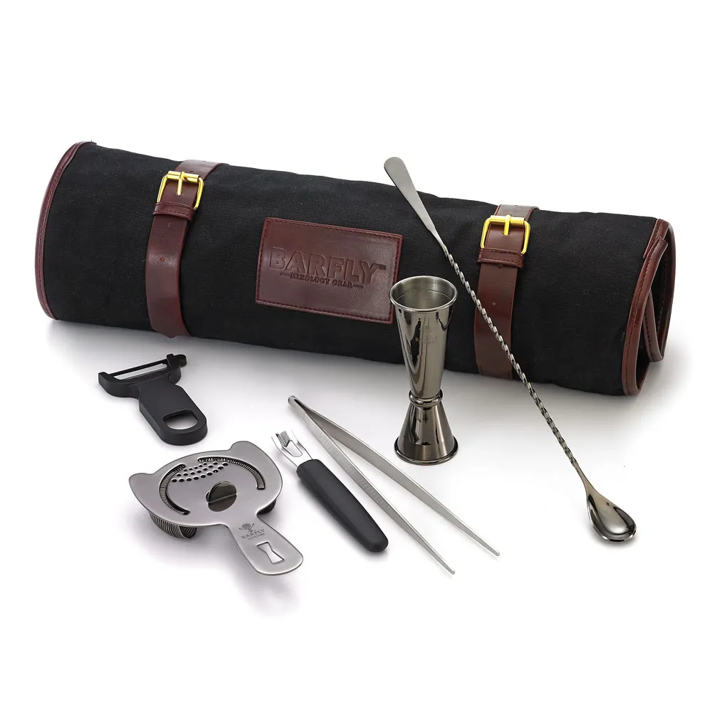 Mercer M37100BK 7-Piece Set,Roll, 1-2 oz Jig, 13-3/16" Spoon, Snr, 9-3/8" Tong, Y-Peeler, CK