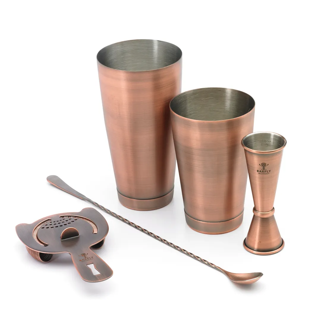 Mercer M37101ACP Barfly Set 5‑Piece – Shakers, 1‑2 oz Jigger, 13‑3/16" Spoon, 18/8 Copper