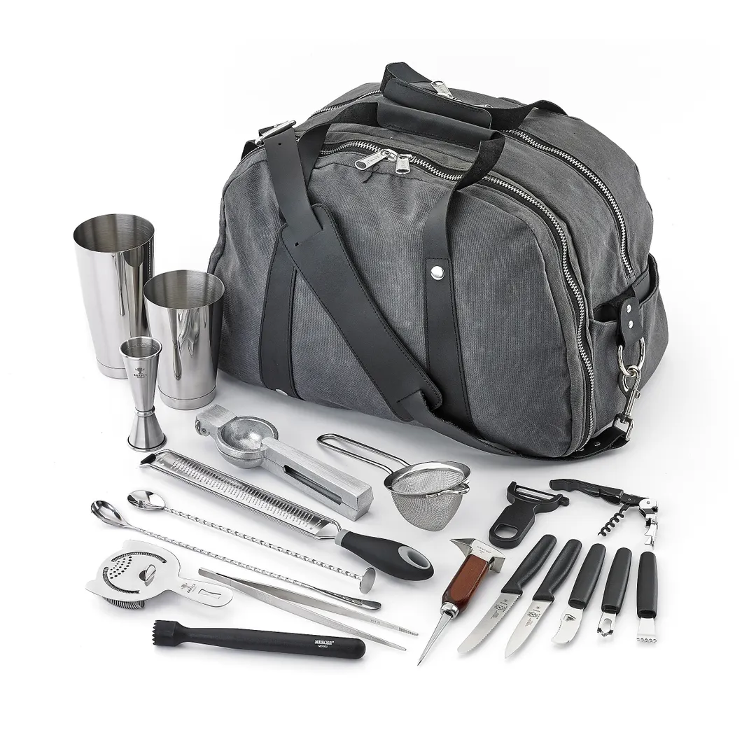 Mercer M37103 18/8 Stainless Steel Kit with shaker & strainer, 9-3/8" tong, 11-13/16" spoon, Bag